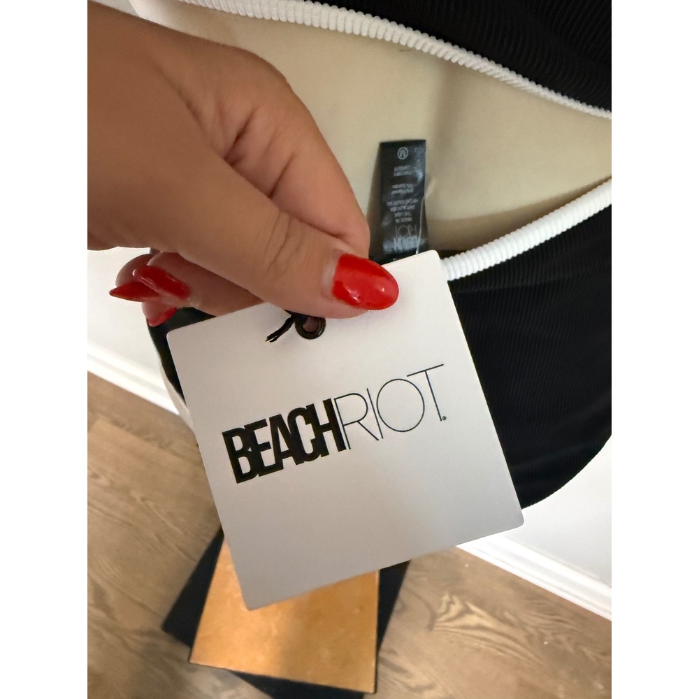Beach Riot Celine One Piece Swimsuit Black White Ribbed Cutout One Shoulder M - Picture 5 of 6